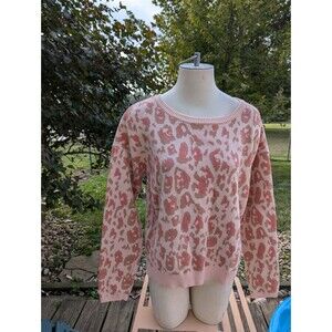 Women's Maison Jules Cotton Poly Metallic Animal Print Crew neck Sz Lg